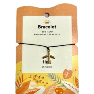 Hemp Bracelet with Gold Airplane in black