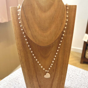Silver pleated Necklace : Cream Heart