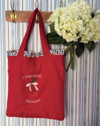 Embroidered Tote Bag : Red Cherry
