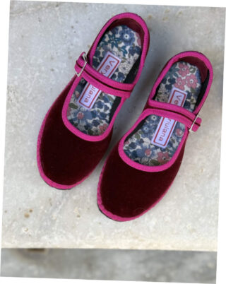 Kids Velvet Friulane Mary Jane : Bordeaux and Fuchsia